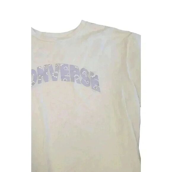 Converse Women's Cream & Lavender Graphic Cotton Knit Crewneck Short Sleeve T-sh - Picture 2 of 5